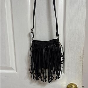 Women's Black Fringe Crossbody Bag - Classic Boho Style